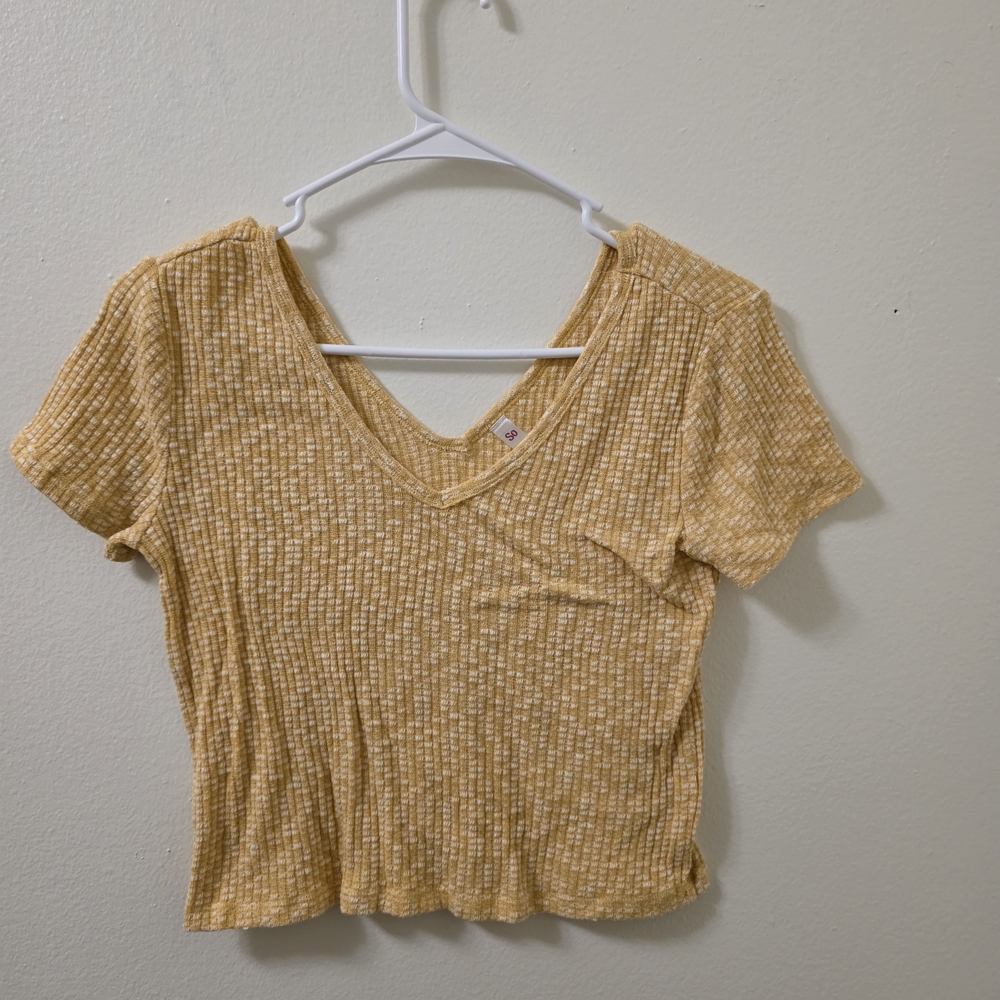 Yellow V-Neck Ribbed Women's Crop Top